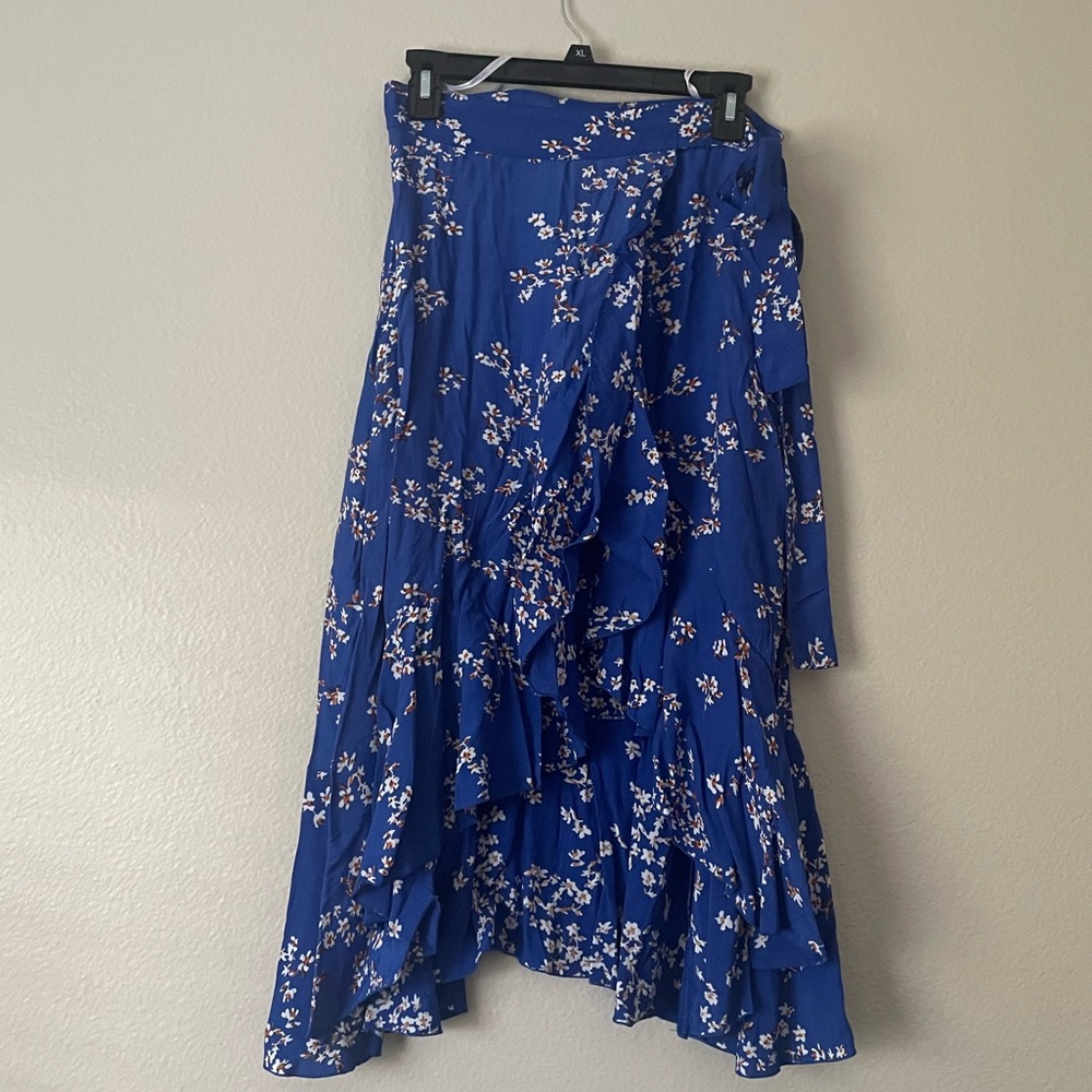 High-Low Wrap Skirt from Fairhful The Brand for Anthropologie Blue floral Size 4